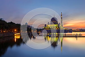 Putra Mosque at morning the famous mosque of Putrajaya, Malaysia