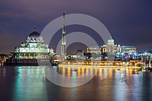 Putra Mosque and Perdana Putra in Putrajaya by night