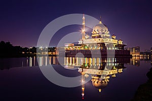 Putra mosque during sunset sky, the most famous tourist attraction in Malaysia.