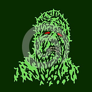 Putrid head of zombie. Vector illustration.