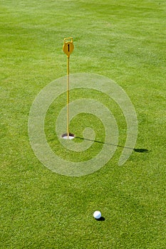 Putt at golf course with flag and green