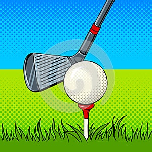 Putter and golf ball door pop art vector