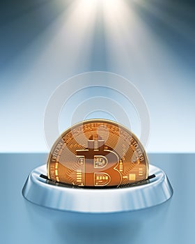 Putting Bitcoin Into Coin Slot In The Rays Of Light