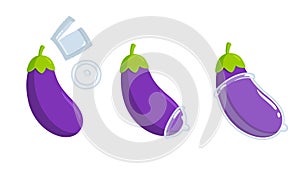 Putting condom on eggplant