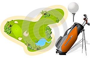 Putting Green, Golf Bag and ball