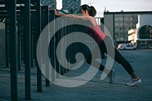 Putting hands on the banister during training stock photo