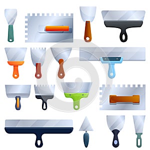 Putty knife icons set, cartoon style