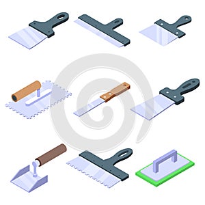 Putty knife icons set, isometric style