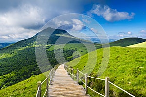 Puy de Dome mountain and Auvergne landscape during the morning