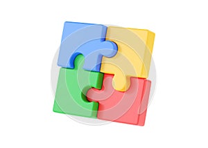 Puzzle 3d render icon - team connect concept, partnership illustration and flying jigsaw pieces