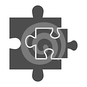 Puzzle additions solid icon. Two jigsaw pieces small and bigger. Social networking and communication vector design