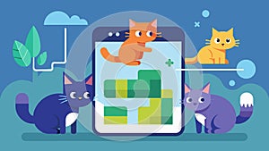 A puzzle app for cats that challenges their hunting instincts with moving digital prey.. Vector illustration. photo