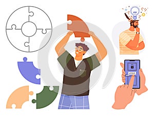 Problem Solving Concept with Puzzle Pieces, Innovation, and Digital Unlocking Solution