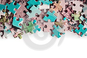 Puzzle. Background with half jigsaw puzzle and half white copy space for your text and design