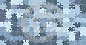 Puzzle background, mixed color Vector jigsaw separate pieces, mosaic, details, tiles, parts. Rectangle outline abstract jigsaw.