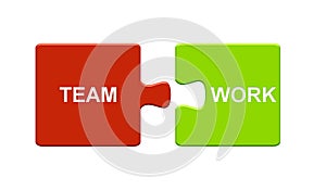 Puzzle Button red green: Teamwork