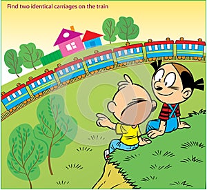 Puzzle with cartoon locomotive wagons