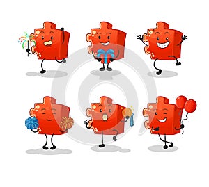 Puzzle celebration set character. cartoon mascot vector