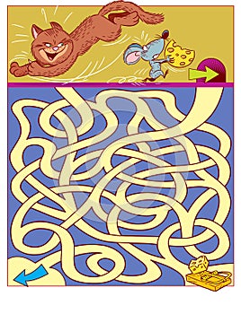 Puzzle for children with cat and mouse