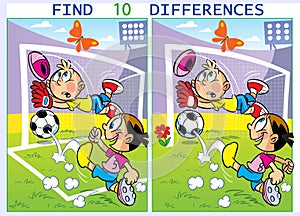 Puzzle children play football find differences