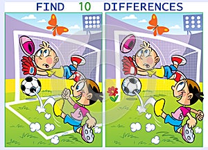 Puzzle children play football find differences photo