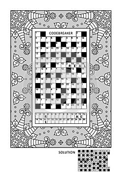 Puzzle and coloring activity page for adults