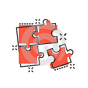 Puzzle compatible icon in comic style. Jigsaw agreement vector cartoon illustration on white isolated background. Cooperation photo