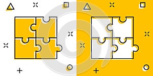 Puzzle compatible icon in comic style. Jigsaw agreement vector cartoon illustration on white isolated background. Cooperation