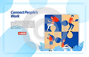 Puzzle that connects people work. find best team in partnership and teamwork in determining corporate structure. vector illustrati