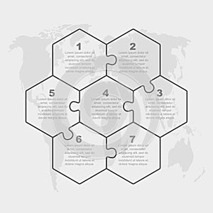 Puzzle diagram infographic process on 7 steps