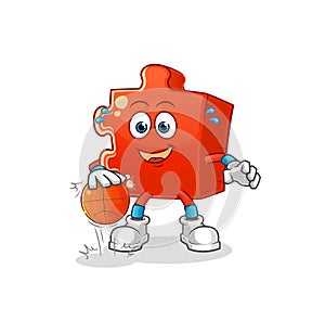 Puzzle dribble basketball character. cartoon mascot vector