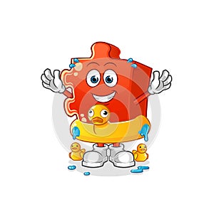 Puzzle with duck buoy cartoon. cartoon mascot vector