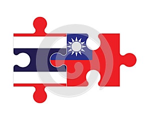 Puzzle of flags of Thailand and Taiwan, vector