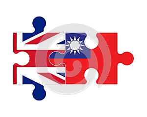 Puzzle of flags of United Kingdom and Taiwan, vector