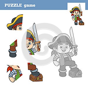 Puzzle Game for children, pirate boy and chest of treasure