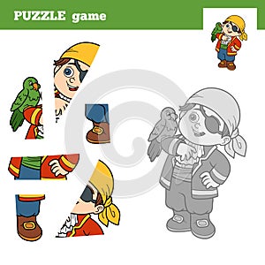 Puzzle game for children, pirate boy and parrot