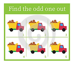 Puzzle game for children. Task for development of attention and logic. Cartoon dump truck