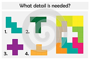 Puzzle game with colorful details for children, choose needed detail, easy level, education game for kids, preschool worksheet photo