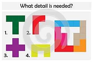 Puzzle game with colorful details for children, choose needed detail, easy level, education game for kids, preschool worksheet photo