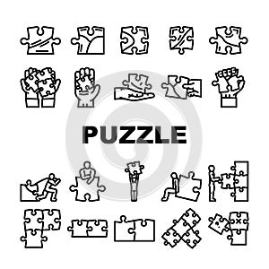 puzzle game jigsaw riddle icons set vector photo