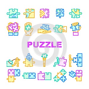 puzzle game jigsaw riddle icons set vector photo