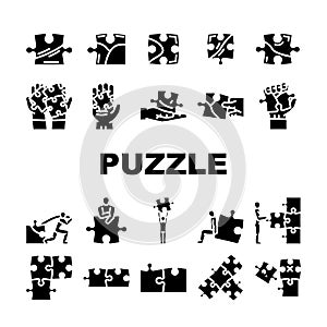 puzzle game jigsaw riddle icons set vector photo
