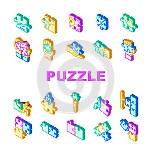 puzzle game jigsaw riddle icons set vector photo