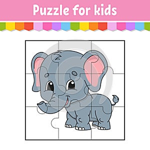 Puzzle game for kids. Gray elephant. Education worksheet. Color activity page. Riddle for preschool. Isolated vector illustration