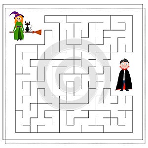 A puzzle game for kids, a maze. dracula and the witch, Halloween. Vector illustration isolated on a white background