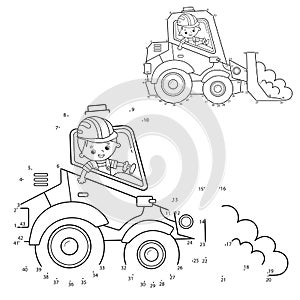 Puzzle Game for kids: numbers game. Bulldozer. Construction vehicles. Coloring book for kids