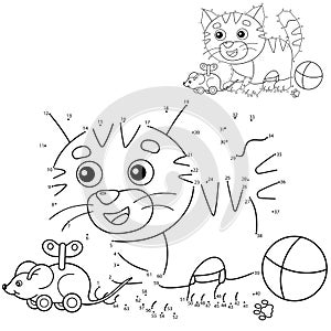 Puzzle Game for kids: numbers game. Cartoon striped kitten. Pets. Coloring book for children