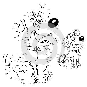 Puzzle Game for kids: numbers game. Coloring Page Outline Of cartoon dog. Coloring book for children