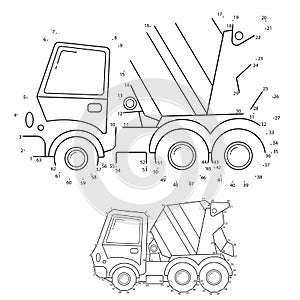 Puzzle Game for kids: numbers game. Concrete mixer. Construction vehicles. Coloring book for kids