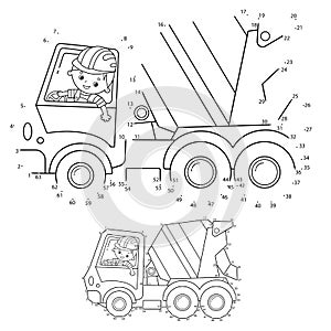 Puzzle Game for kids: numbers game. Concrete mixer. Construction vehicles. Coloring book for kids